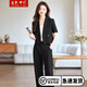 造夢(mèng)伊人職業(yè)西裝套裝女夏季休閑通勤職場(chǎng)面試會(huì )議高級感短款西服套裝 黑色西裝+褲子(白色吊帶） S