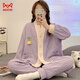 貓人（MiiOW）秋冬季空氣棉月子服純棉加厚夾棉孕婦睡衣產(chǎn)后喂奶哺乳產(chǎn)婦兩件套 E-2312#紫-風(fēng)鈴花 2XL