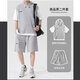 沐霓 運動(dòng)套裝男 夏季短袖短褲休閑百搭男士穿搭假兩件連帽t恤 XL 假兩件華夫格套裝【灰色】