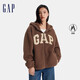 GAP女裝秋冬洋氣貼布繡logo仿羊羔絨連帽衛(wèi)衣加厚外套600757