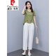 皮爾卡丹（pierre cardin）棉麻套裝女高端夏2025新款氣質(zhì)休閑時(shí)尚洋氣減齡顯瘦闊腿褲女裝 圖片色套裝面料 XL 建議110-120斤