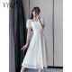 VYQA高端品牌 蕾丝短袖连衣裙女 夏季新款高级感收腰显瘦小个子中长裙 优雅杏 M