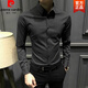 皮爾卡丹（pierre cardin）條紋襯衫男長(cháng)袖春秋新款修身商務(wù)正裝上衣高端免燙抗皺襯衣男針織 黑色 XL