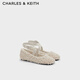 CHARLES&KEITH平底毛絨腕帶芭蕾舞鞋單鞋秋冬生日禮物女CK1-70900496-1 粉白色Chalk 38