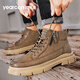 意爾康馬丁靴男英倫風(fēng)時(shí)尚工裝靴戶(hù)外厚底休閑皮靴 E54404723 淺棕 40 
