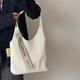 栢啟歆腋下托特單肩包包女高級感時(shí)尚通勤手提包百搭休閑大容量褶皺挎包 豎條托特包【白色帶絲巾】