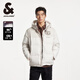 杰克·瓊斯（JACK&JONES）男裝冬季拼接設(shè)計(jì)毛圈貼布寬松抽繩連帽羽絨服外套男款224412012 白帽灰A03 S 170