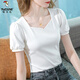 啄木鳥(niǎo)高端方領(lǐng)短袖白色T恤女2026夏裝新款減齡氣質(zhì)女裝修身露鎖骨上衣 白色 XL 115-125斤