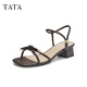 他她（TATA）一字帶高跟涼鞋女時(shí)尚通勤法式粗跟涼鞋2024夏新7ZO06BL4 啡色 37