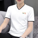 HXZH高檔男裝 短袖t恤男夏季中青年雞心領(lǐng)休閑薄款夏裝體恤v領(lǐng)上衣服 白色 XL(130-145斤)