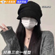 明月歸貝雷帽女秋冬大頭圍三合一百搭顯臉小秋冬八角帽時(shí)尚遮臉堆堆帽 貝雷帽 黑色