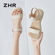 ZHR涼鞋女夏季新品一字帶真牛皮厚底女鞋簡約休閑露趾羅馬沙灘鞋女潮 米色 （M561） 36