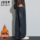 JEEP SPIRIT吉普牛仔褲男休閑褲男士秋冬季寬松直筒闊腿潮牌高街長(cháng)褲子男加厚