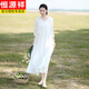恒源祥氣質(zhì)連衣裙春夏季2024新款文藝復(fù)古棉麻袍子仙氣飄飄仙女裙 白色 M【95-120斤】