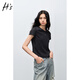 H's純色正肩T恤夏季新品女裝基礎百搭極簡(jiǎn)雙色休閑修身短袖上衣 深灰 M