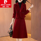 皮爾卡丹（pierre cardin）喜婆婆婚宴平時(shí)可穿2025新款媽媽年輕參加婚禮服套裝裝女裝冬季 紅色 L 適合106-115斤