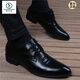 啄木鳥(niǎo)男士皮鞋韓版潮流內增高透氣正裝皮鞋男商務(wù)休閑真皮尖頭春季鞋子 黑色內增高 42