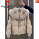 皮爾卡丹（pierre cardin）感超好看短款羽絨服女冬季2025新款仿真毛領(lǐng)厚外套顯瘦女裝 米灰色 XL