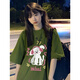 S·J·V·K軍綠色短袖t恤女夏oversize原創(chuàng  )小個(gè)子正肩純棉體恤獨特別致上衣 綠色【純棉】 M（80-100斤）