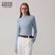 Teenie Weenie小熊多巴胺簡(jiǎn)約學(xué)院風(fēng)修身中領(lǐng)長(cháng)袖T恤貼身打底衫女 淺藍色 M (165)