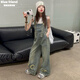 女童春裝套裝2025新款美式復(fù)古大童背帶褲時髦秋夏季女孩兩件套潮 背心+藍色背帶褲【套裝】 140cm