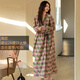 族瑪士睡袍浴袍女春秋季2025新款純棉睡衣裙夏季薄款長袖家居服套裝外袍 S83583#竹節(jié)棉裙-石紅墨綠 XL 【建議145-180斤/160-175CM】