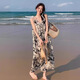 小野七天法式吊帶連衣裙女夏季2025新款外穿水墨畫度假高級感氣質(zhì) 水墨畫碎花吊帶連衣裙 L