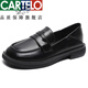 卡帝樂(lè)鱷魚(yú)（CARTELO）品牌真皮黑色小皮鞋女英倫2025春秋新款平底單鞋百搭樂(lè)福鞋大碼女 黑色【舒適皮面】 42 標(biāo)準(zhǔn)尺碼