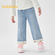 巴拉巴拉童裝兒童褲子女童春秋裝寬松直筒牛仔褲繡花時(shí)髦個(gè)性長(cháng)褲 牛仔淺藍88101 130