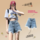 凡小如牛仔短褲女夏季2025年新款休閑辣妹破洞褲寬松高腰顯瘦小個(gè)子熱褲 復(fù)古藍(lán) L 【建議98-108斤】