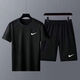 AEROGAMI-Nike【1225人收藏】新款打勾男士短袖運(yùn)動(dòng)套裝寬松休閑速干T恤跑 阿迪達(dá)斯黑+黑速干套裝【nk】 阿迪達(dá)斯XL 建議120-135斤