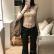 微光里T恤女長袖打底衣春夏2025新款v領(lǐng)純欲辣妹薄款蕾絲性感短款上衣潮 性感上衣【S】 薄款 【85-95斤】