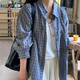 逸兼藍(lán)色長(zhǎng)袖襯衫女春夏襯衣小個(gè)子外搭復(fù)古外套休閑外搭開(kāi)衫襯衣薄 格子【藏青色-S】 建議80-95斤