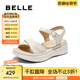 百麗（Belle）寬條帶休閑涼鞋女2025夏季新款商場同款真皮厚底涼鞋D6N2DBL5 米白 38 (240mm)