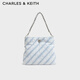CHARLES&KEITH丹寧斜紋大容量折疊托特包生日禮物七夕禮物CK2-20671718-1 Light Washed Denim淺牛仔藍(lán)色 M