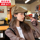 槿城反戴貝雷帽子女夏季日系鴨舌帽男薄款畫家秋天報(bào)童復(fù)古前進(jìn)帽K525 深棕色 M（56-58cm）