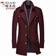 啄木鳥(niǎo)（TUCANO）加厚男士呢子風(fēng)衣脫卸圍巾領(lǐng)中長(cháng)款毛呢大衣外套保暖秋冬裝 酒紅色 (加棉款) M 170 (105-120斤)