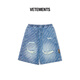 VETEMENTS夏季新款男女情侶同款滿(mǎn)提花工藝抽繩牛仔短褲 64367001 淺藍 M
