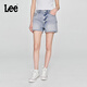 Lee25新品舒適版毛邊設計天絲淺藍色水洗女牛仔短褲潮流A08078 淺藍色 27