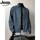 JEEP SPIRIT高檔日系復古條紋長袖襯衫男春夏疊穿襯衣薄外套百搭寬松休閑新品 藍色 2XL