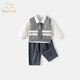班喜迪兒童套裝春裝新款女寶寶學(xué)院風(fēng)連衣裙男童襯衫馬甲褲子春秋姐弟裝 灰男寶套裝 100