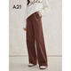 A21女裝加絨寬松休閑褲2024冬季新款簡(jiǎn)約繡花字母長(cháng)褲加厚褲子 啡色 M