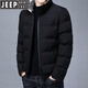 JEEP SPIRIT冬季外套棉衣男士修身潮流厚款絲綿小棉襖中青年保暖純色棉服男裝 黑色 L 110-125斤