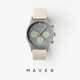 MAVEN 手表男日系工裝太陽能表40mm MUS日制太陽能機芯皮帶送男友禮物 灰色表面 / 米白色皮帶