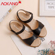 奧康（Aokang）女鞋2025夏季新款涼鞋女時(shí)尚百搭真皮媽媽鞋舒適防滑皮涼鞋沙灘鞋 黑色 尺碼偏小 38