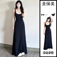 圣保美赫本風(fēng)黑色吊帶連衣裙女夏季2025新款小個(gè)子氣質(zhì)假兩件長(zhǎng)裙子夏天 假兩件黑色吊帶裙 M 碼
