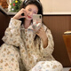 另約夾棉睡衣女士秋冬季加厚韓版可愛(ài)狗狗空氣棉家居服套裝學(xué)生可外穿 6323 花朵小狗 M