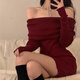 妙奕嘉紅色連衣裙女裙子春秋純欲小個(gè)子長(zhǎng)袖包臀裙女士性感一字肩連衣裙 紅色一字肩辣妹包臀裙 XL 【建議110-120斤】