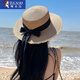 啄木鳥(niǎo)蝴蝶結(jié)草帽女防曬帽毛邊平頂遮陽(yáng)帽夏季海邊沙灘度假日式太陽(yáng)編織 卡其色 【黑蝴蝶結(jié)】 均碼【有調(diào)節(jié)繩】