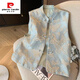 皮爾卡丹（pierre cardin）藍色蝴蝶刺繡馬甲女2025春季新款新中式高端氣質(zhì)盤(pán)扣國風(fēng)無(wú)袖背心 藍色 M 【建議100斤以下】